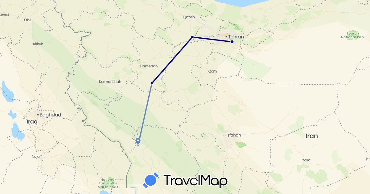 TravelMap itinerary: driving, cycling in Iran (Asia)